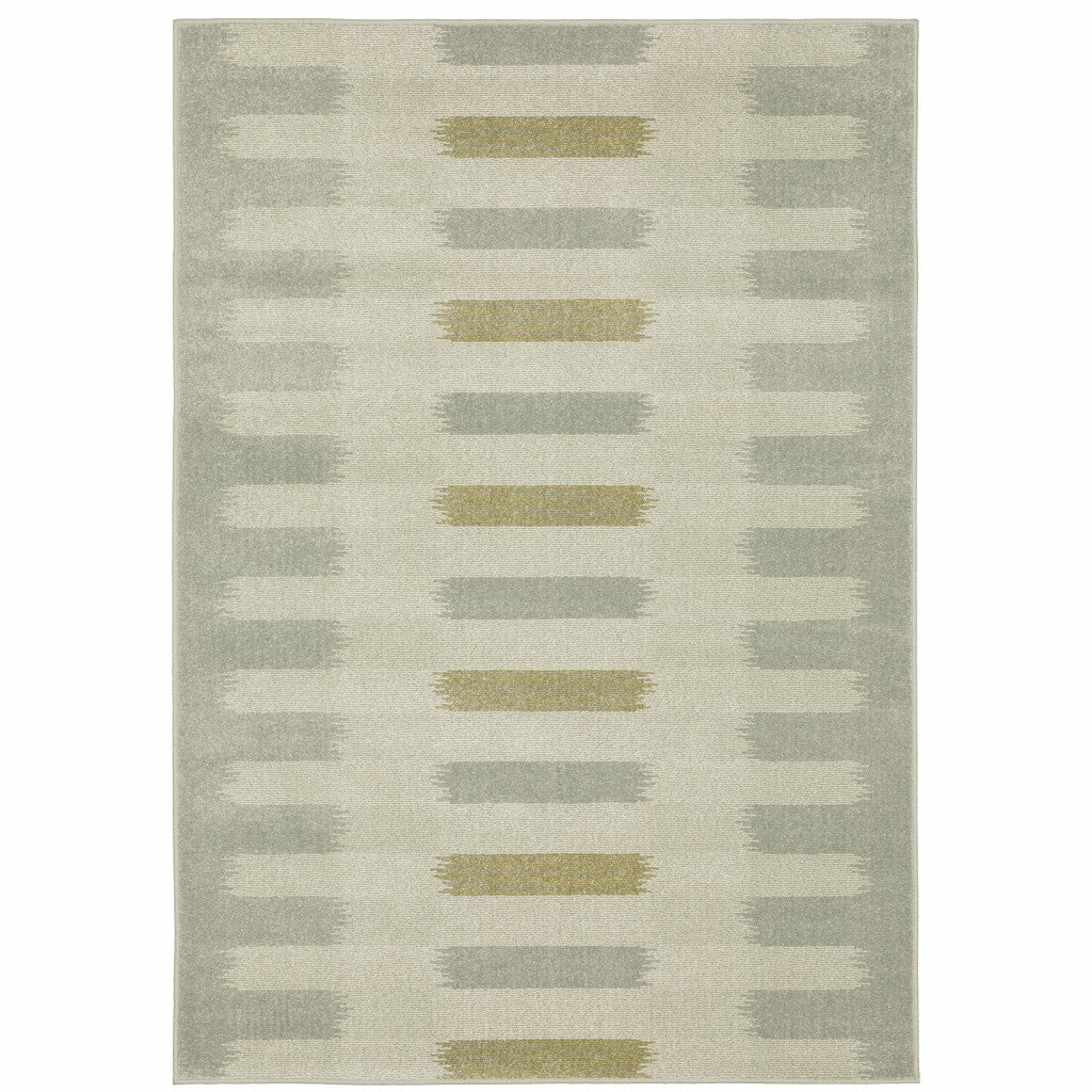 3' X 5' Beige Grey Gold And Green Geometric Power Loom Stain Resistant Area Rug