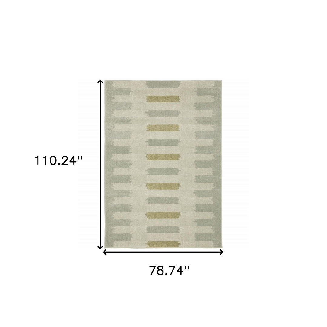 3' X 5' Beige Grey Gold And Green Geometric Power Loom Stain Resistant Area Rug