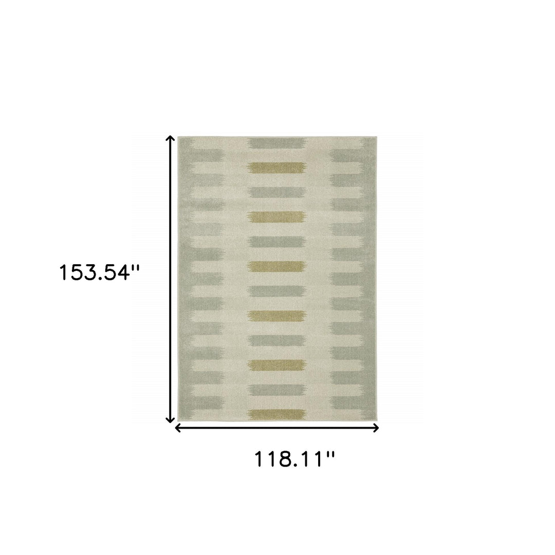 3' X 5' Beige Grey Gold And Green Geometric Power Loom Stain Resistant Area Rug