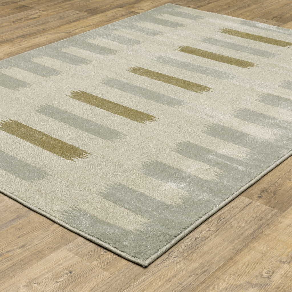 3' X 5' Beige Grey Gold And Green Geometric Power Loom Stain Resistant Area Rug