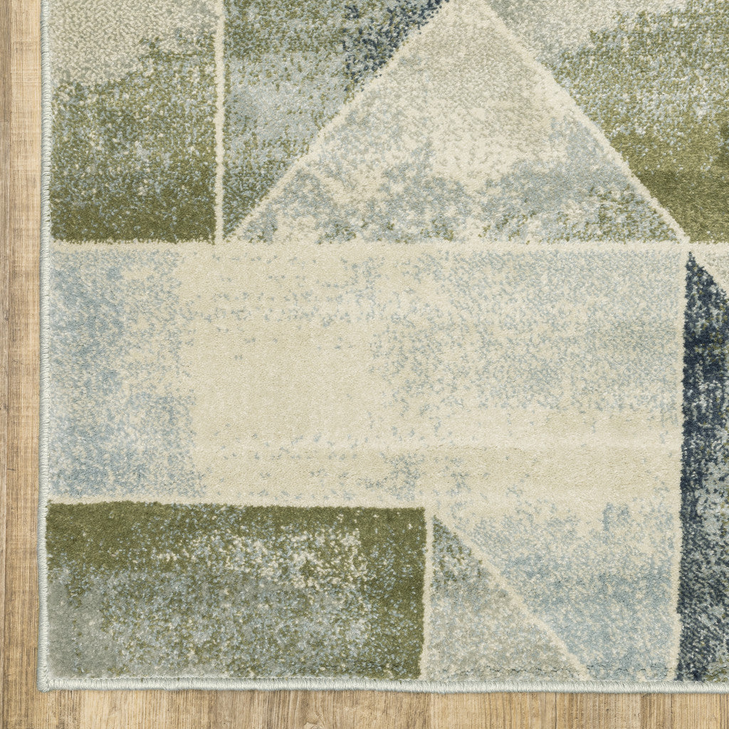 3' X 5' Blue Green Grey Gold And Ivory Geometric Power Loom Stain Resistant Area Rug