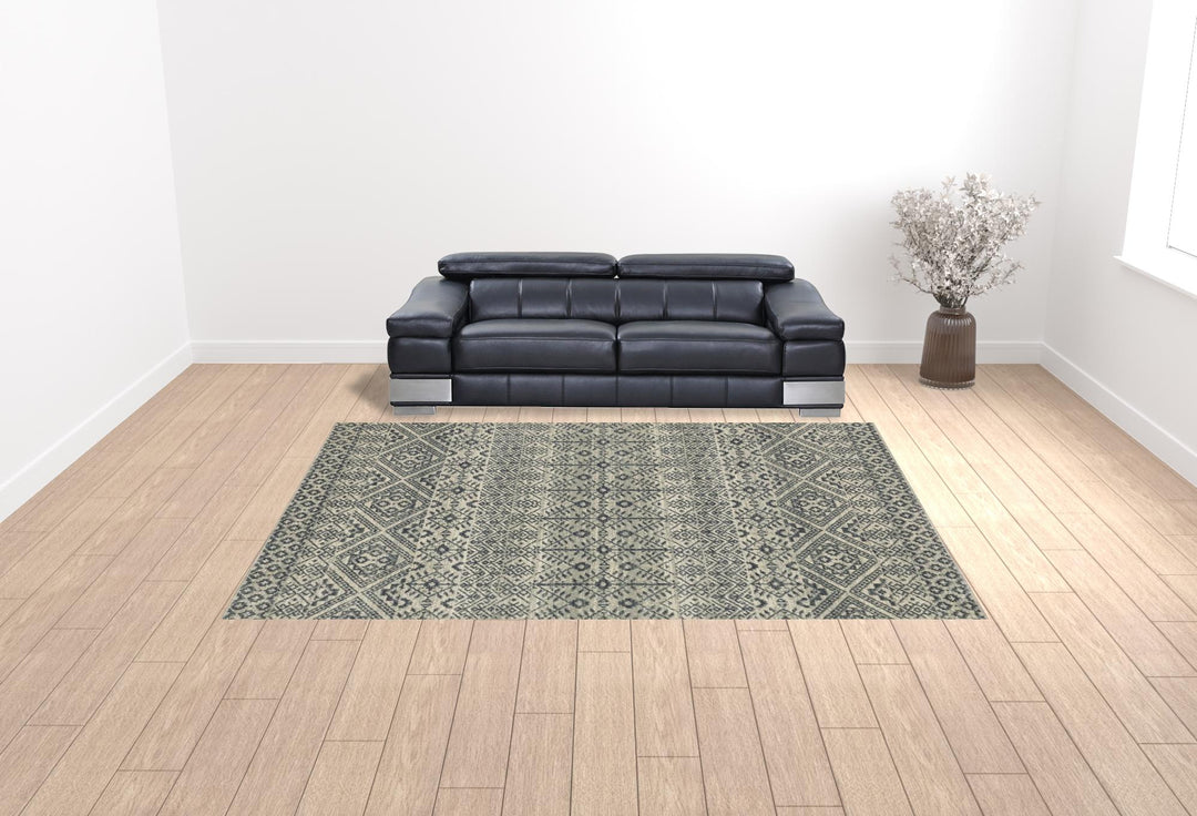 3' X 5' Blue And Beige Geometric Power Loom Stain Resistant Area Rug