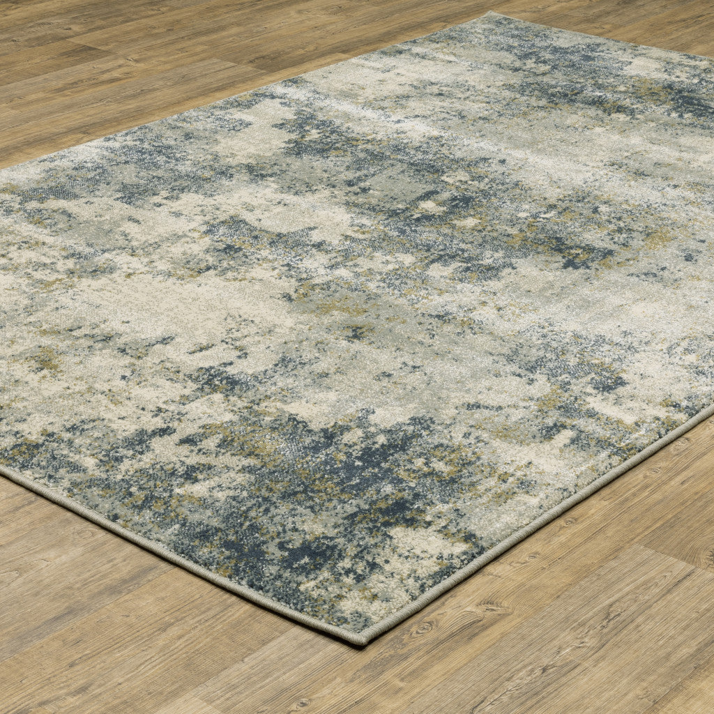 3' X 5' Beige Teal Grey And Gold Abstract Power Loom Stain Resistant Area Rug