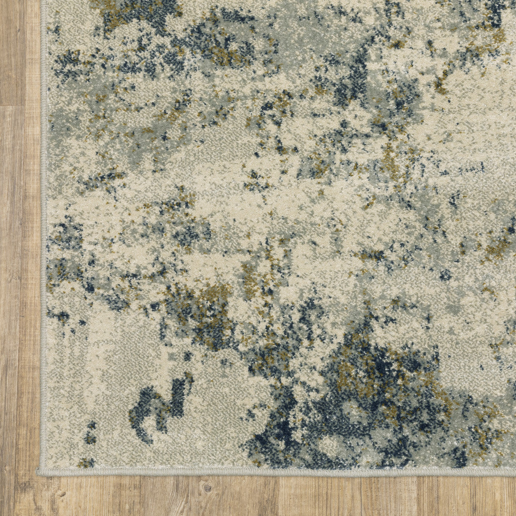 3' X 5' Beige Teal Grey And Gold Abstract Power Loom Stain Resistant Area Rug