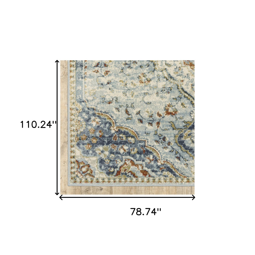 5' X 7' Blue Beige Rust Gold And Teal Oriental Power Loom Stain Resistant Area Rug