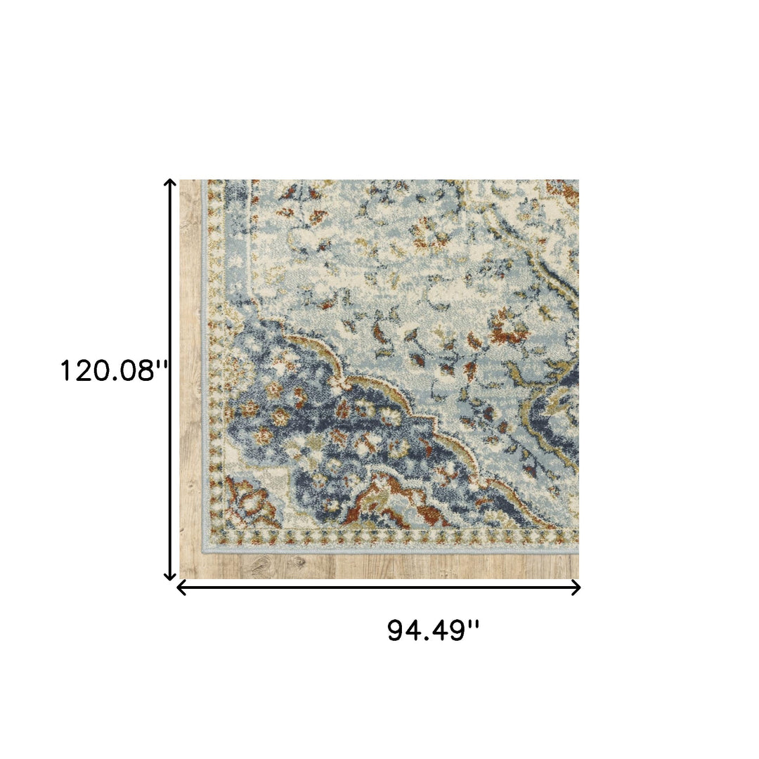 5' X 7' Blue Beige Rust Gold And Teal Oriental Power Loom Stain Resistant Area Rug