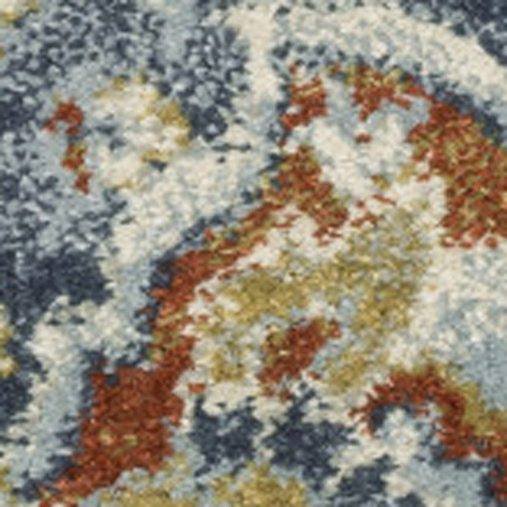 5' X 7' Blue Beige Rust Gold And Teal Oriental Power Loom Stain Resistant Area Rug