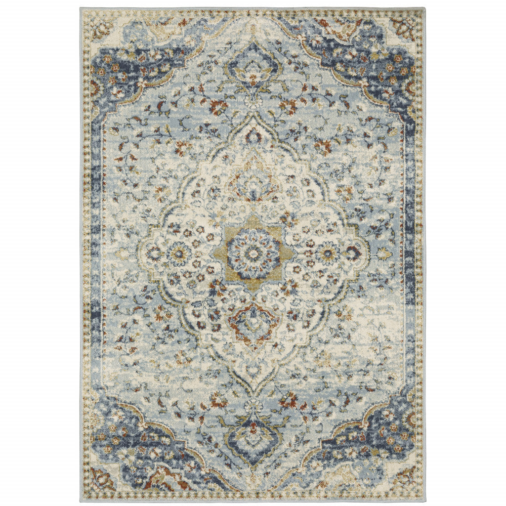 5' X 7' Blue Beige Rust Gold And Teal Oriental Power Loom Stain Resistant Area Rug