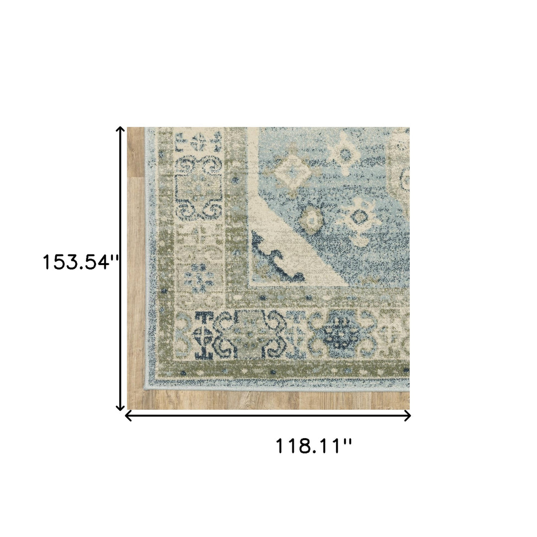 3' X 5' Blue Grey Beige And Teal Oriental Power Loom Stain Resistant Area Rug