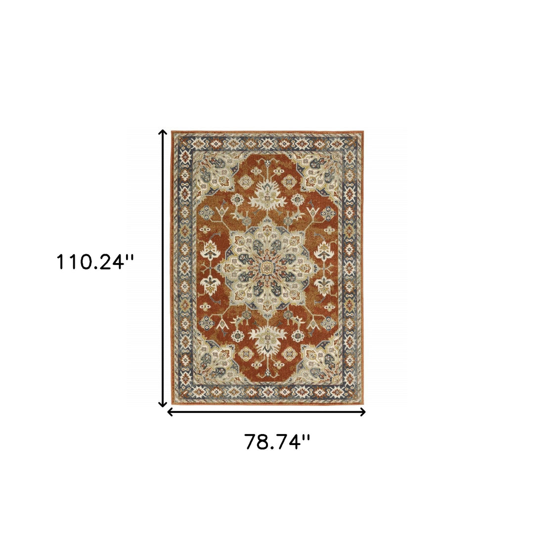 3' X 5' Rust Beige Teal Blue And Gold Oriental Power Loom Stain Resistant Area Rug