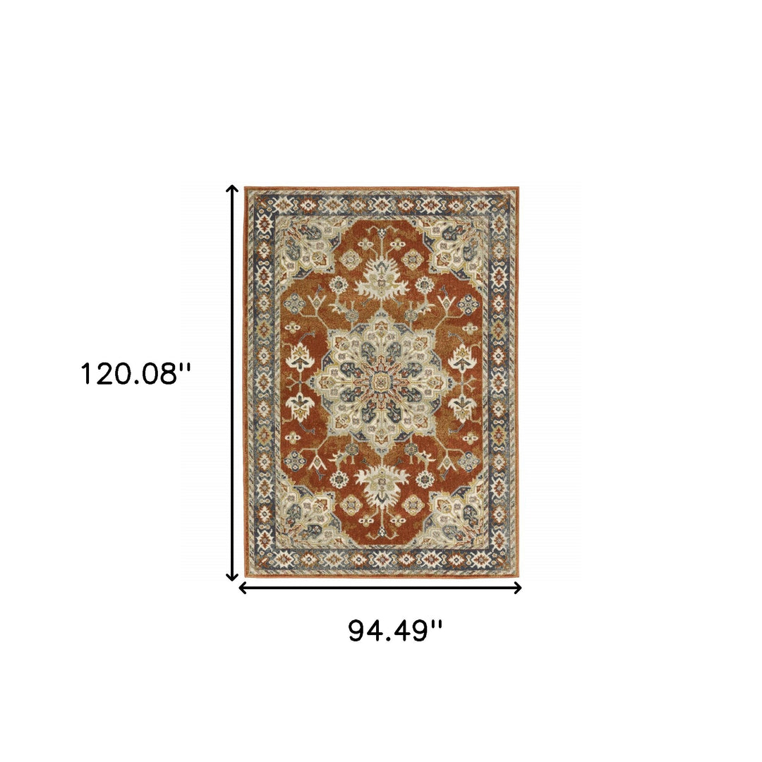 3' X 5' Rust Beige Teal Blue And Gold Oriental Power Loom Stain Resistant Area Rug