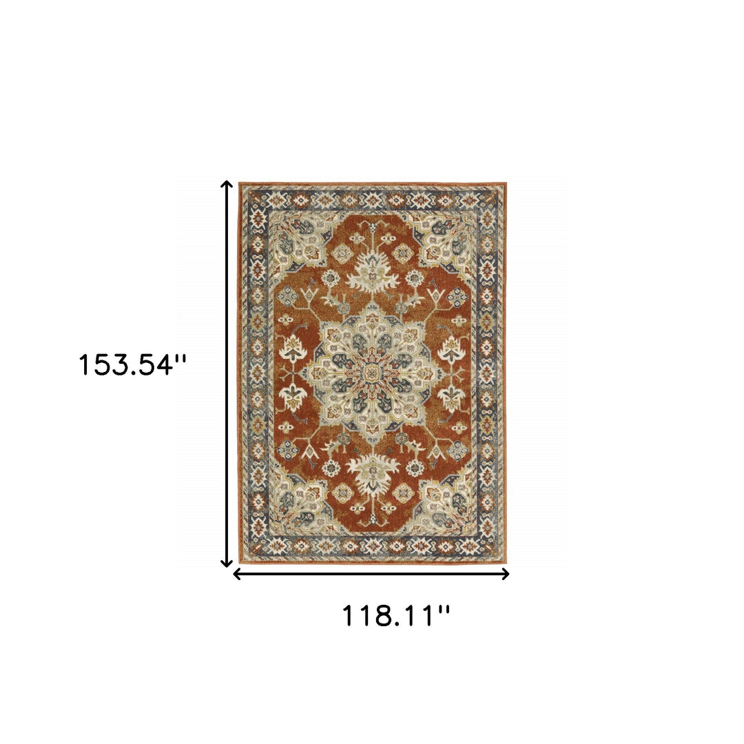 3' X 5' Rust Beige Teal Blue And Gold Oriental Power Loom Stain Resistant Area Rug