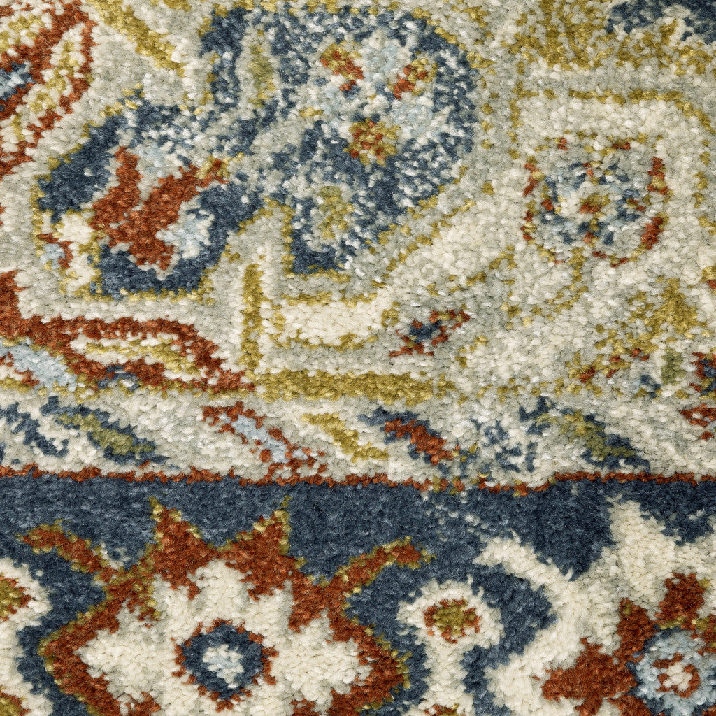 3' X 5' Rust Beige Teal Blue And Gold Oriental Power Loom Stain Resistant Area Rug