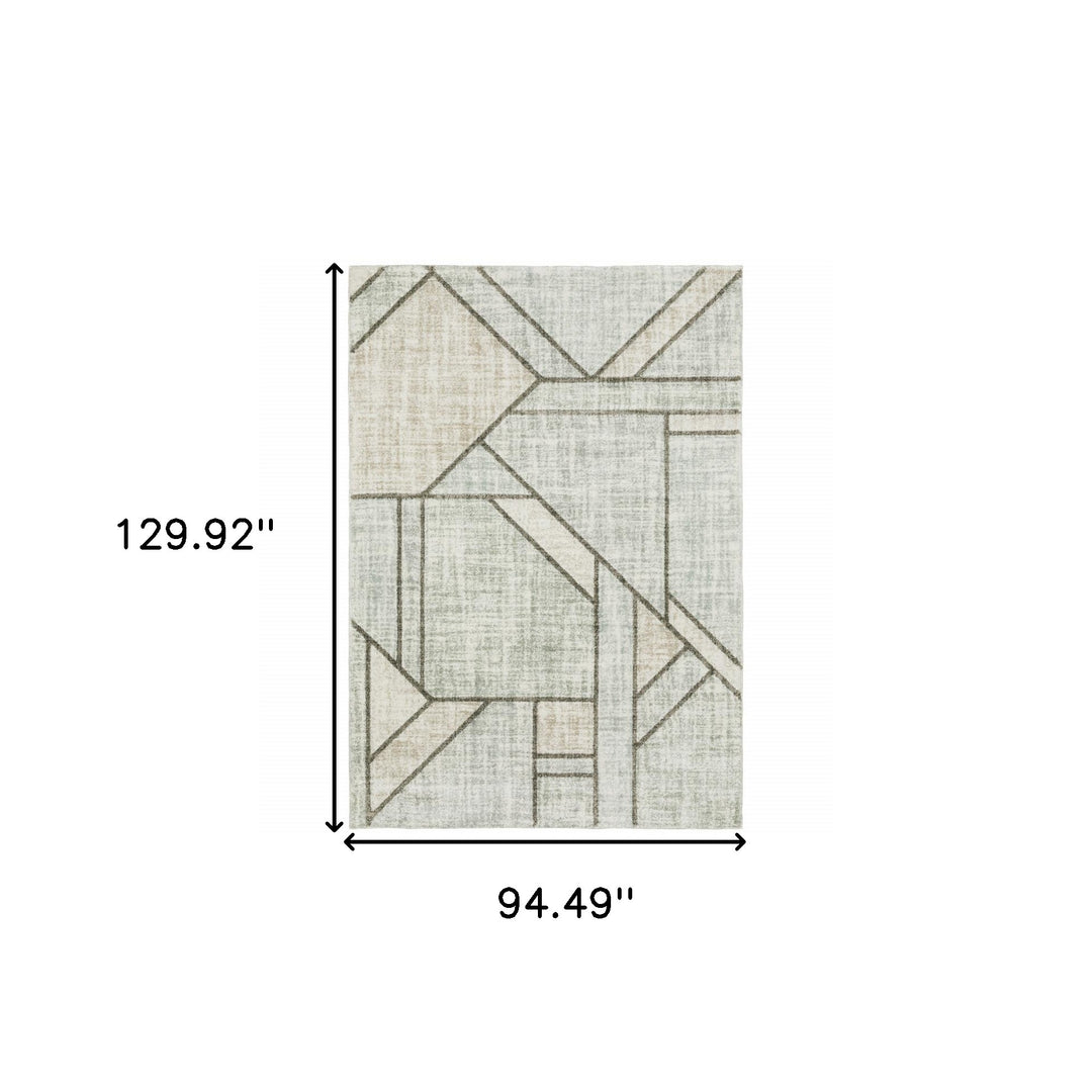 2' X 8' Grey Beige Sage Brown Tan Charcoal And Pale Blue Geometric Power Loom Stain Resistant Runner Rug