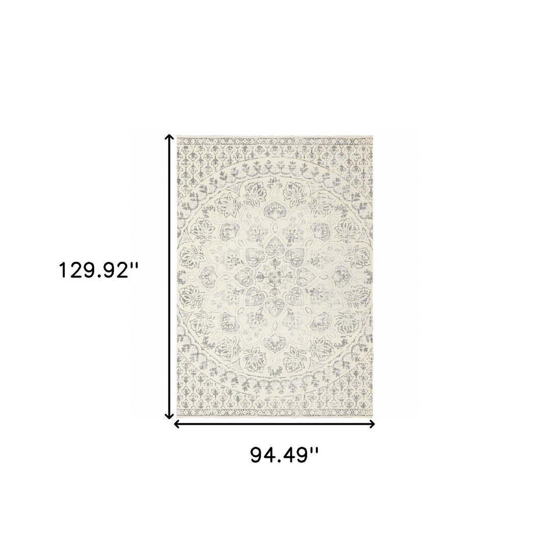 4' X 6' Ivory And Grey Floral Power Loom Stain Resistant Area Rug