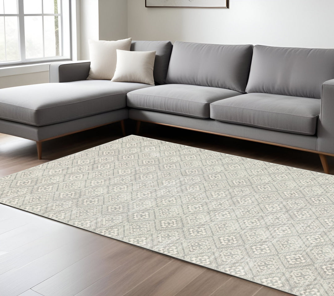 4' X 6' Grey Geometric Power Loom Stain Resistant Area Rug