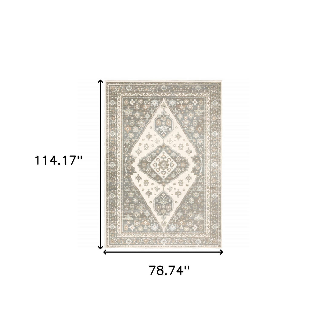 4' X 6' Grey Pink And Brown Oriental Power Loom Stain Resistant Area Rug