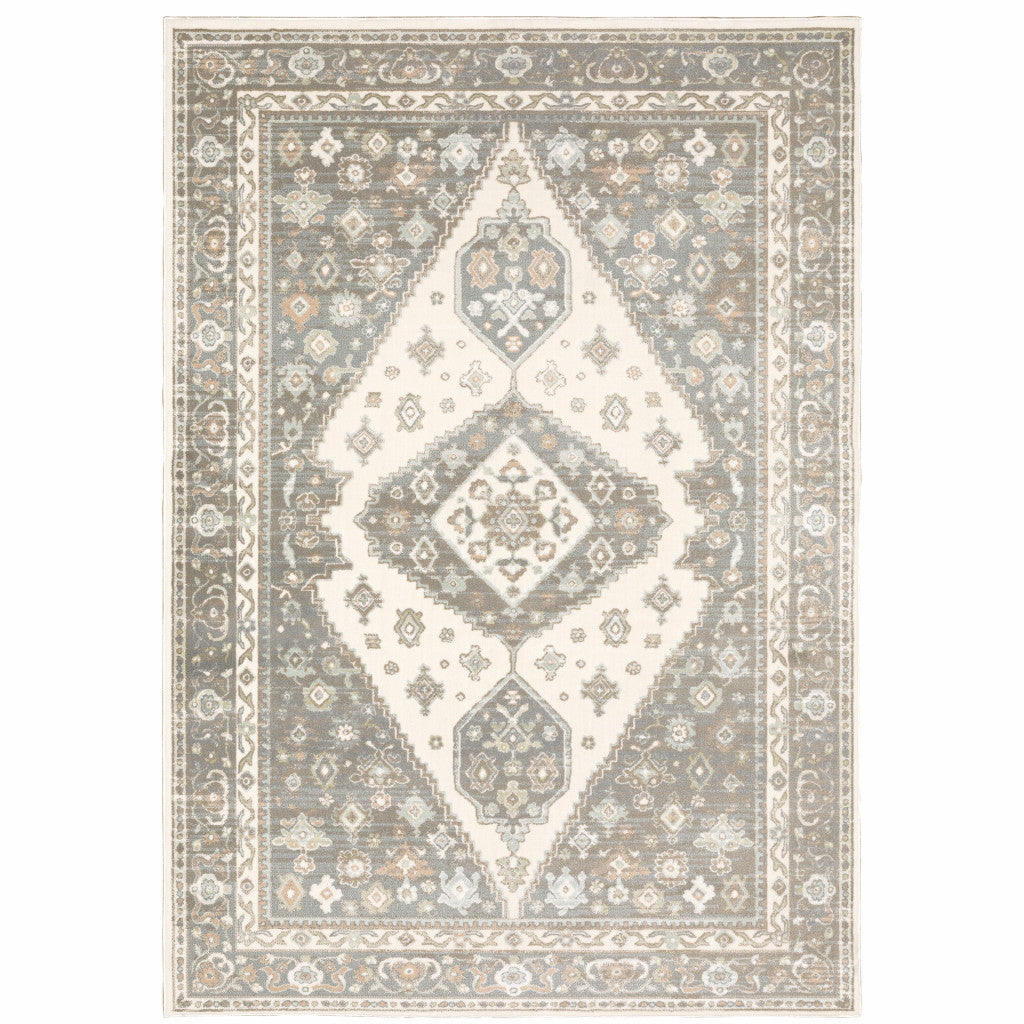 4' X 6' Grey Pink And Brown Oriental Power Loom Stain Resistant Area Rug