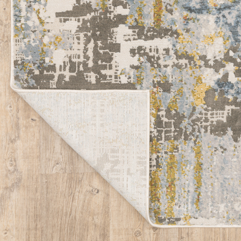 2' X 8' Grey Blue Beige Gold And Rust Abstract Power Loom Stain Resistant Runner Rug