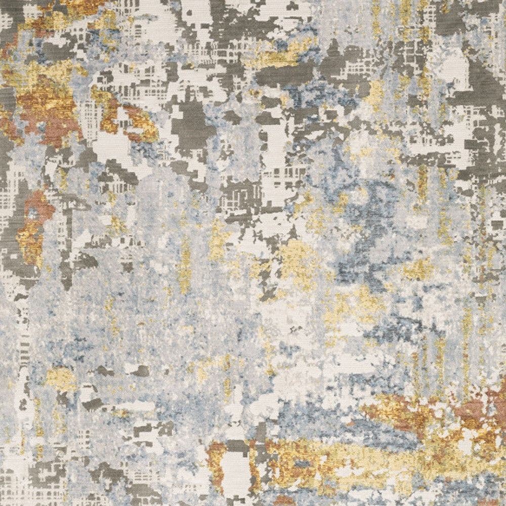 2' X 8' Grey Blue Beige Gold And Rust Abstract Power Loom Stain Resistant Runner Rug