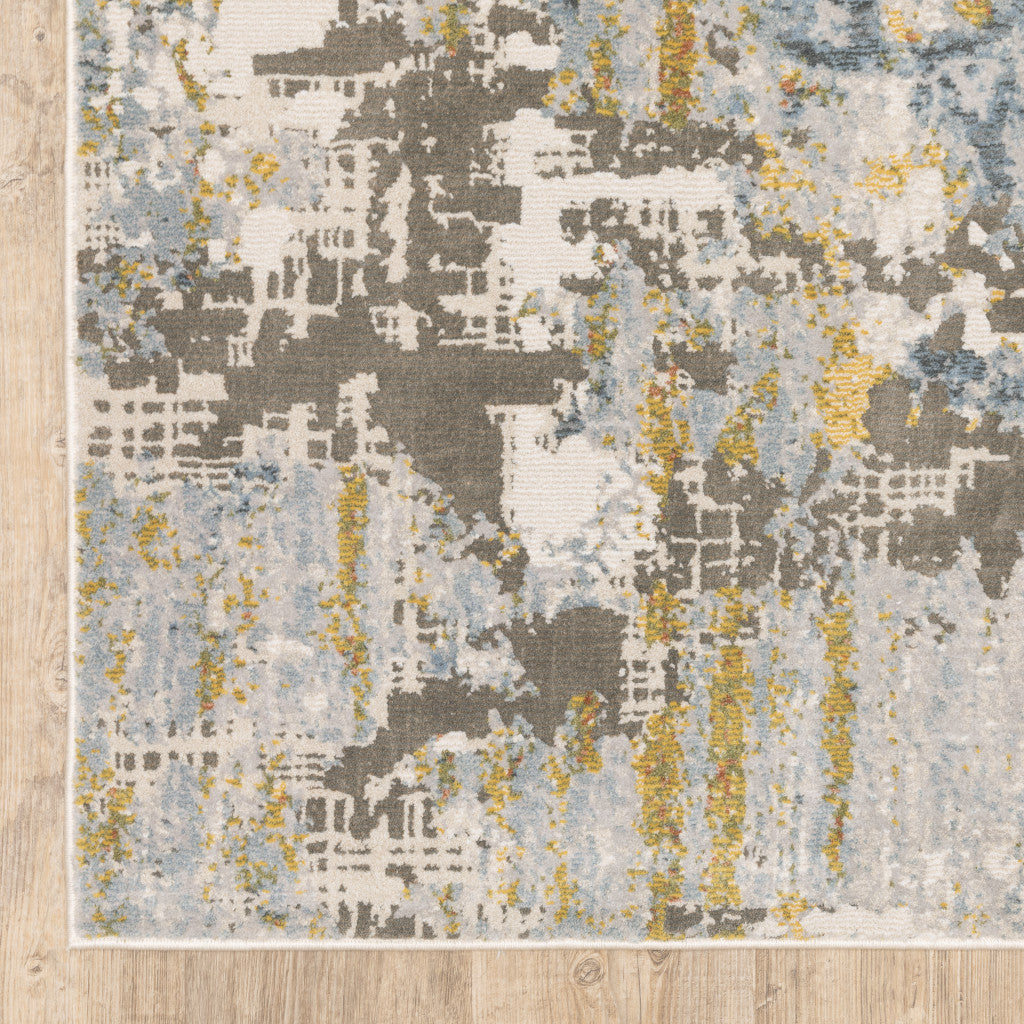 2' X 8' Grey Blue Beige Gold And Rust Abstract Power Loom Stain Resistant Runner Rug