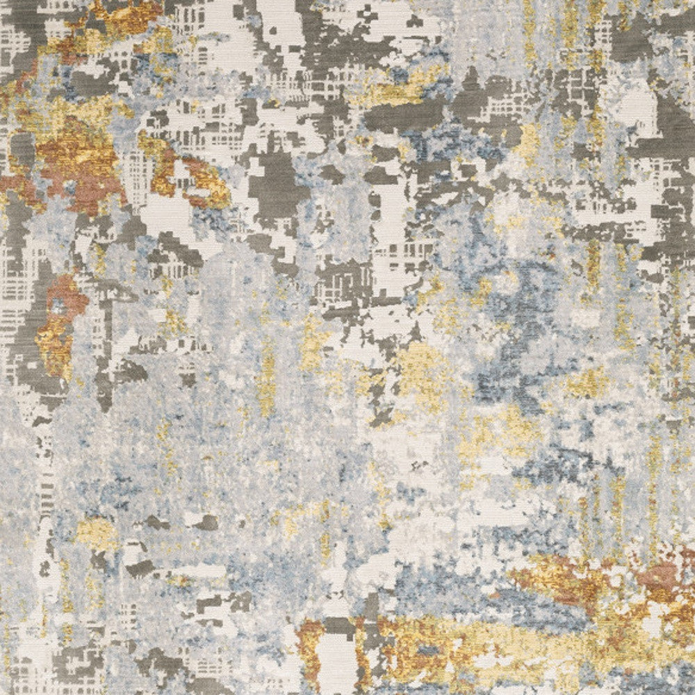 2' X 8' Grey Blue Beige Gold And Rust Abstract Power Loom Stain Resistant Runner Rug