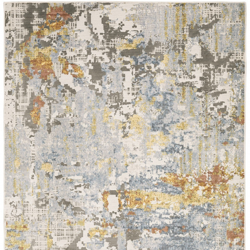 2' X 8' Grey Blue Beige Gold And Rust Abstract Power Loom Stain Resistant Runner Rug