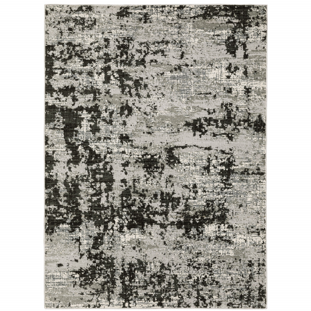 2' X 8' Grey Charcoal Black And Ivory Abstract Power Loom Stain Resistant Runner Rug