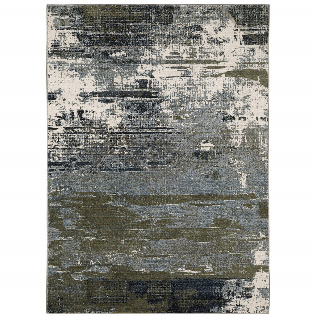 2' X 8' Blue Green Grey Brown And Beige Abstract Power Loom Stain Resistant Runner Rug