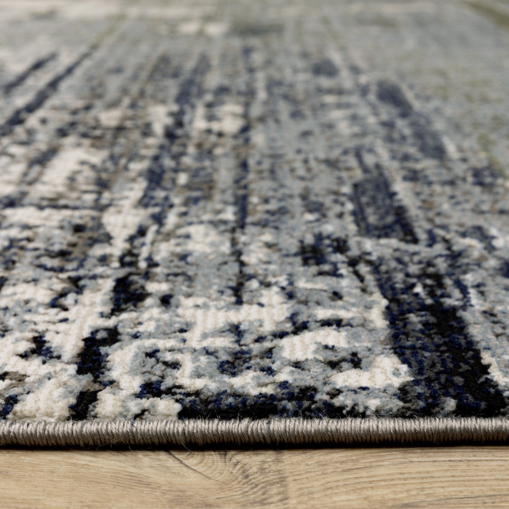 2' X 8' Blue Green Grey Brown And Beige Abstract Power Loom Stain Resistant Runner Rug