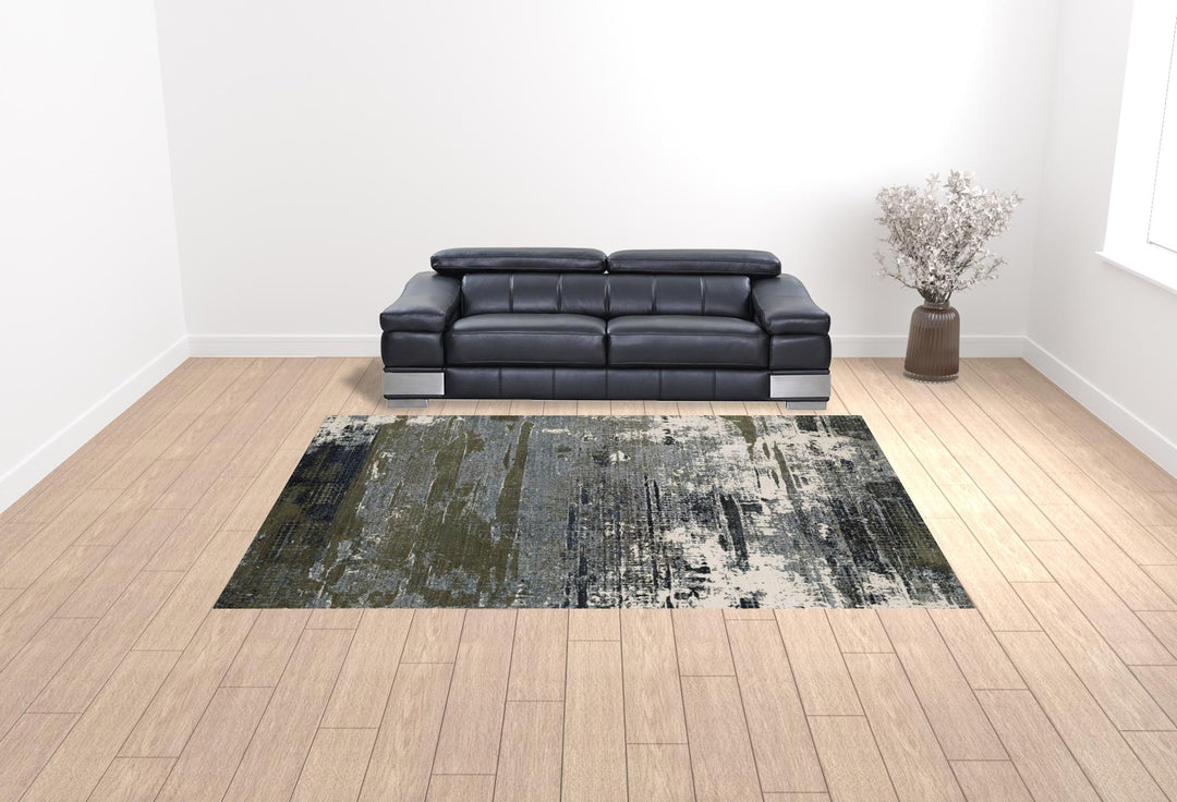 2' X 8' Blue Green Grey Brown And Beige Abstract Power Loom Stain Resistant Runner Rug