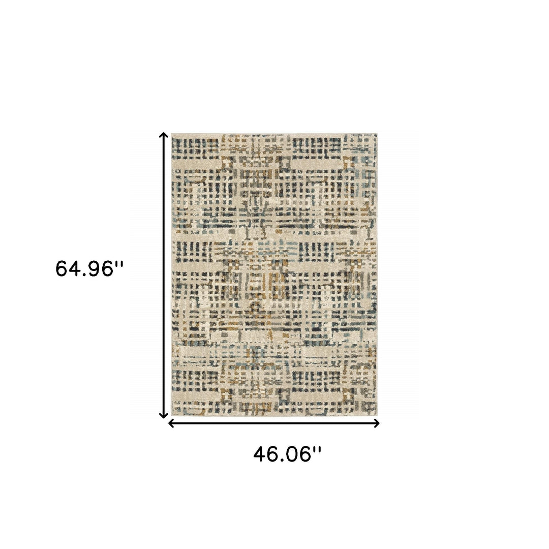 2' X 8' Beige Grey Blues Orange Yellow And Ivory Abstract Power Loom Stain Resistant Runner Rug