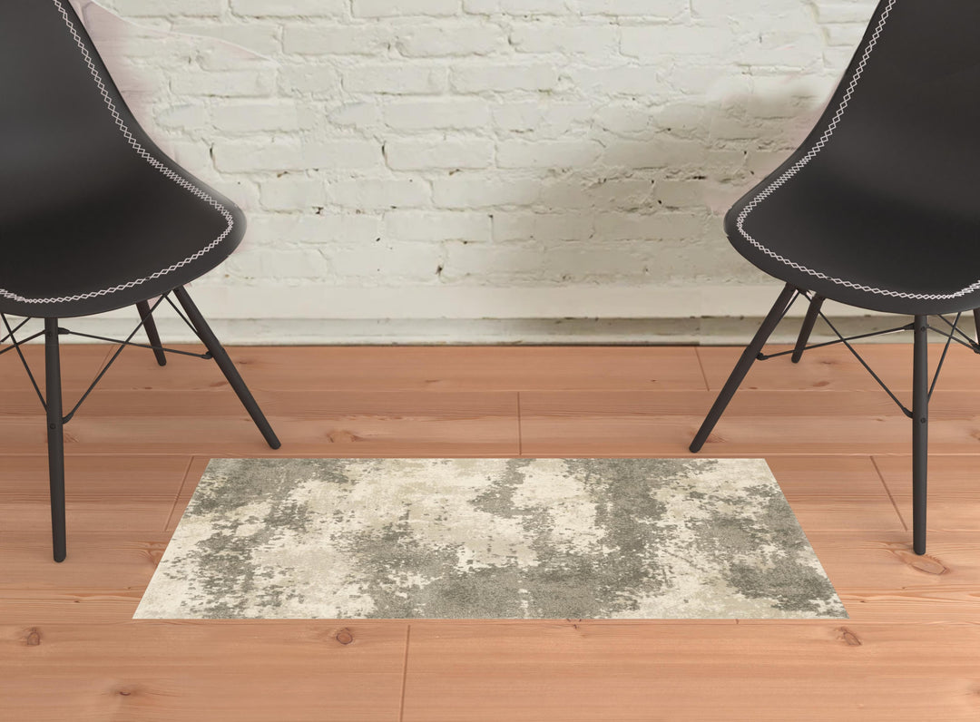 2' X 8' Beige And Grey Abstract Power Loom Stain Resistant Runner Rug