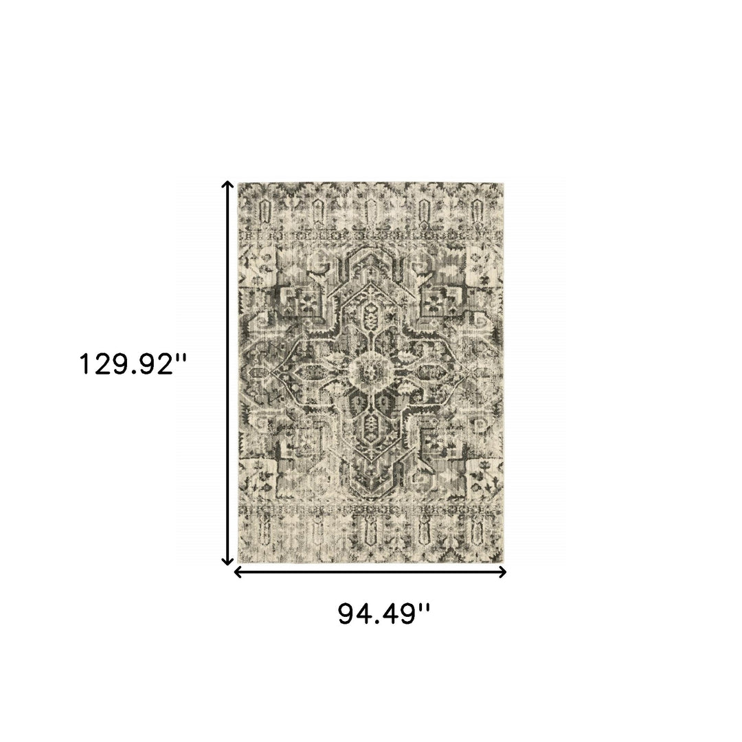 2' X 8' Grey Ivory And Brown Oriental Power Loom Stain Resistant Runner Rug