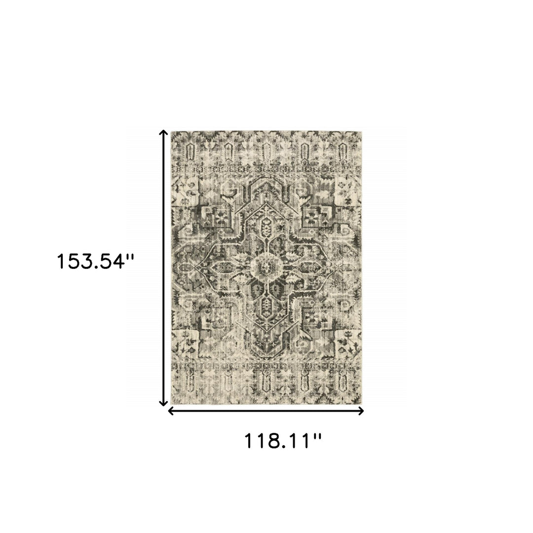 2' X 8' Grey Ivory And Brown Oriental Power Loom Stain Resistant Runner Rug