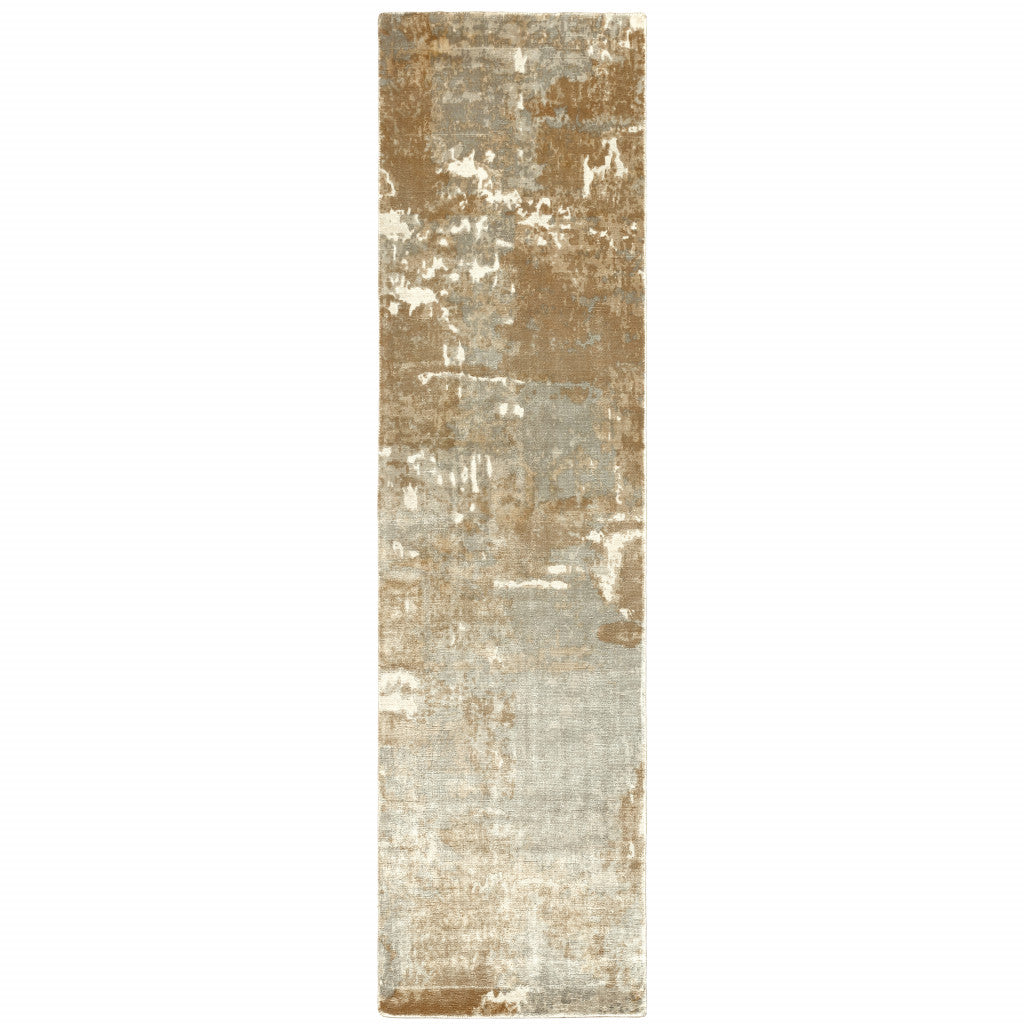 10' X 14' Grey And Brown Abstract Hand Loomed Stain Resistant Area Rug