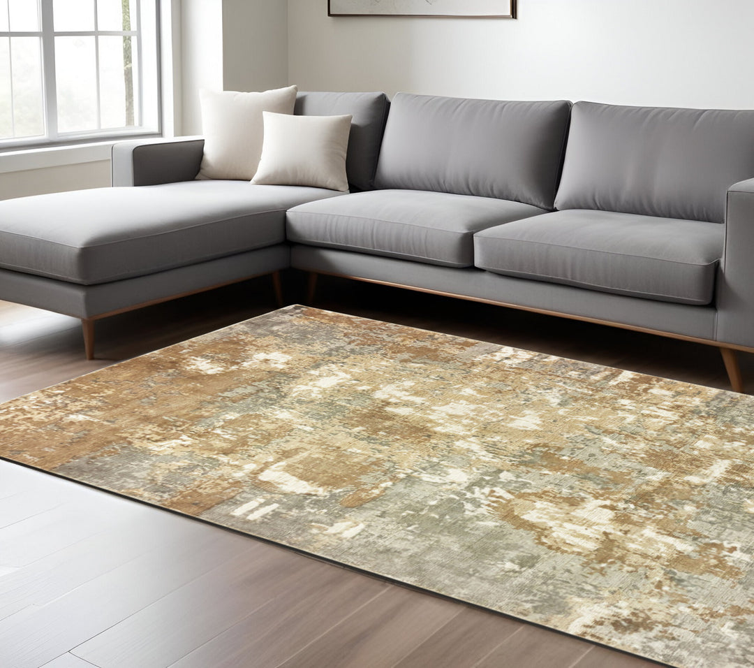 10' X 14' Grey And Brown Abstract Hand Loomed Stain Resistant Area Rug