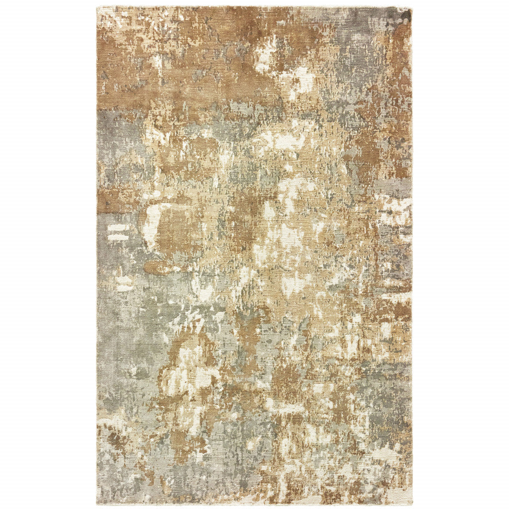 10' X 14' Grey And Brown Abstract Hand Loomed Stain Resistant Area Rug