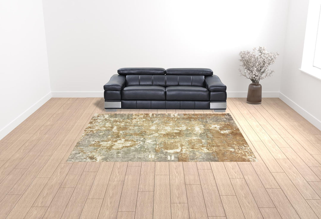 10' X 14' Grey And Brown Abstract Hand Loomed Stain Resistant Area Rug