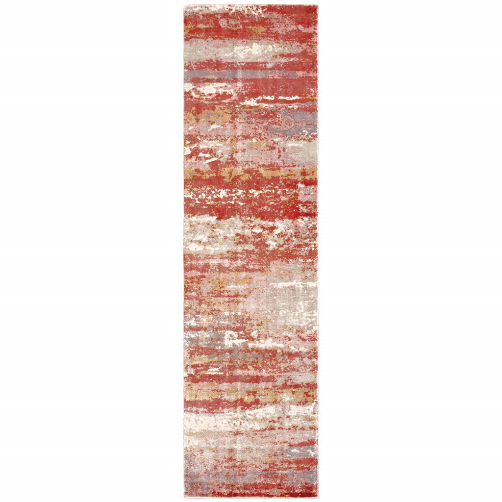 10' X 14' Pink And Red Abstract Hand Loomed Stain Resistant Area Rug