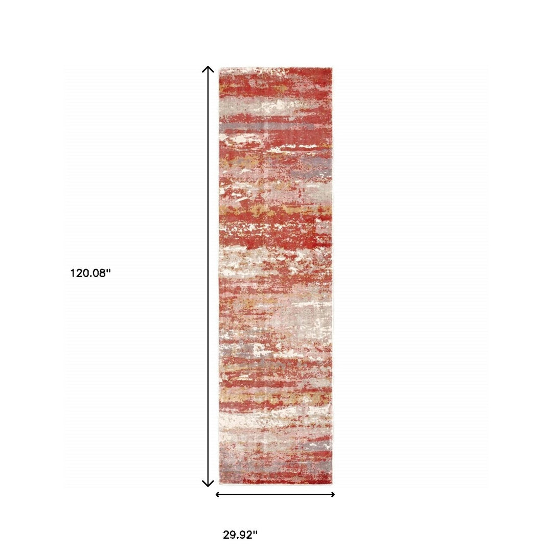 10' X 14' Pink And Red Abstract Hand Loomed Stain Resistant Area Rug