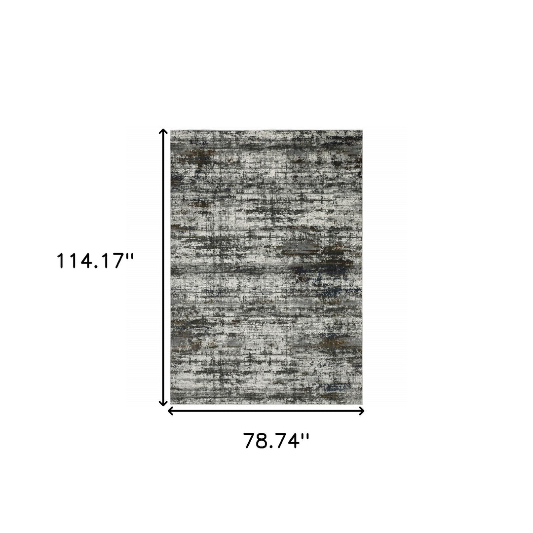 2' X 8' Ivory Charcoal Grey Blue Rust And Brown Abstract Power Loom Stain Resistant Runner Rug