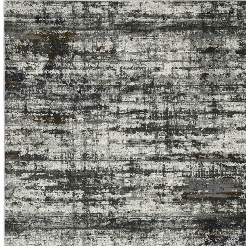 2' X 8' Ivory Charcoal Grey Blue Rust And Brown Abstract Power Loom Stain Resistant Runner Rug