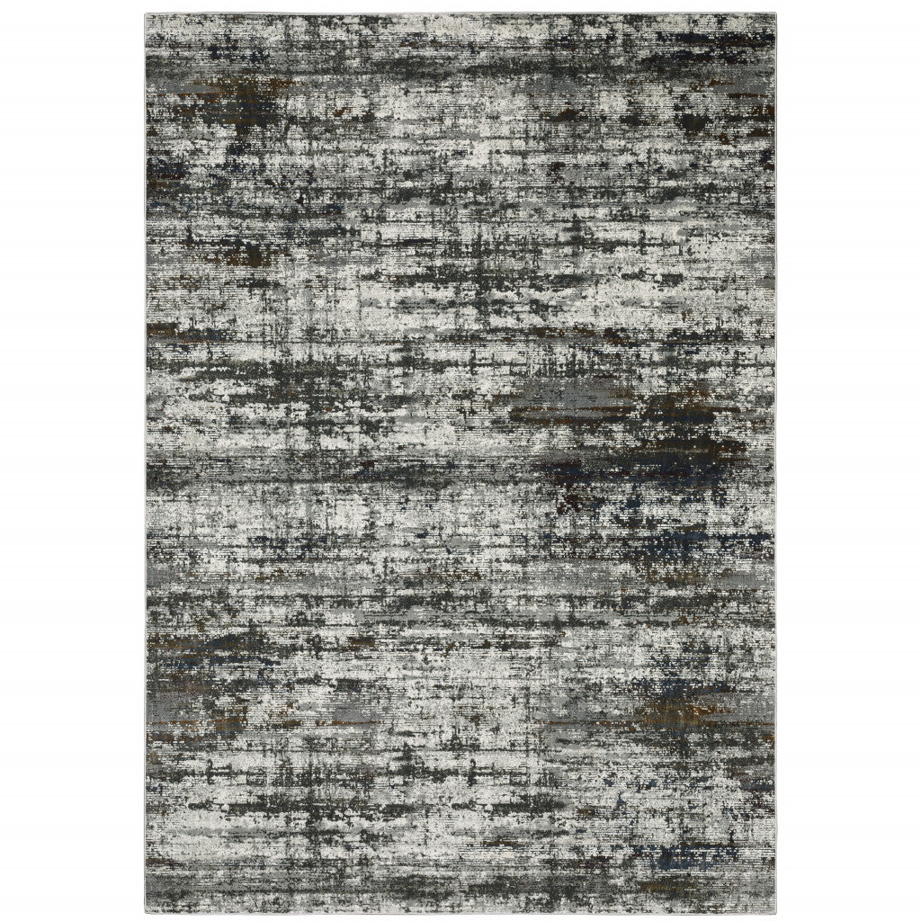 2' X 8' Ivory Charcoal Grey Blue Rust And Brown Abstract Power Loom Stain Resistant Runner Rug