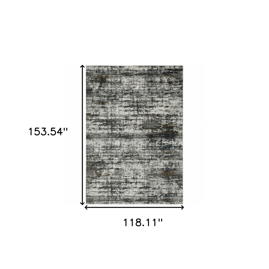 2' X 8' Ivory Charcoal Grey Blue Rust And Brown Abstract Power Loom Stain Resistant Runner Rug