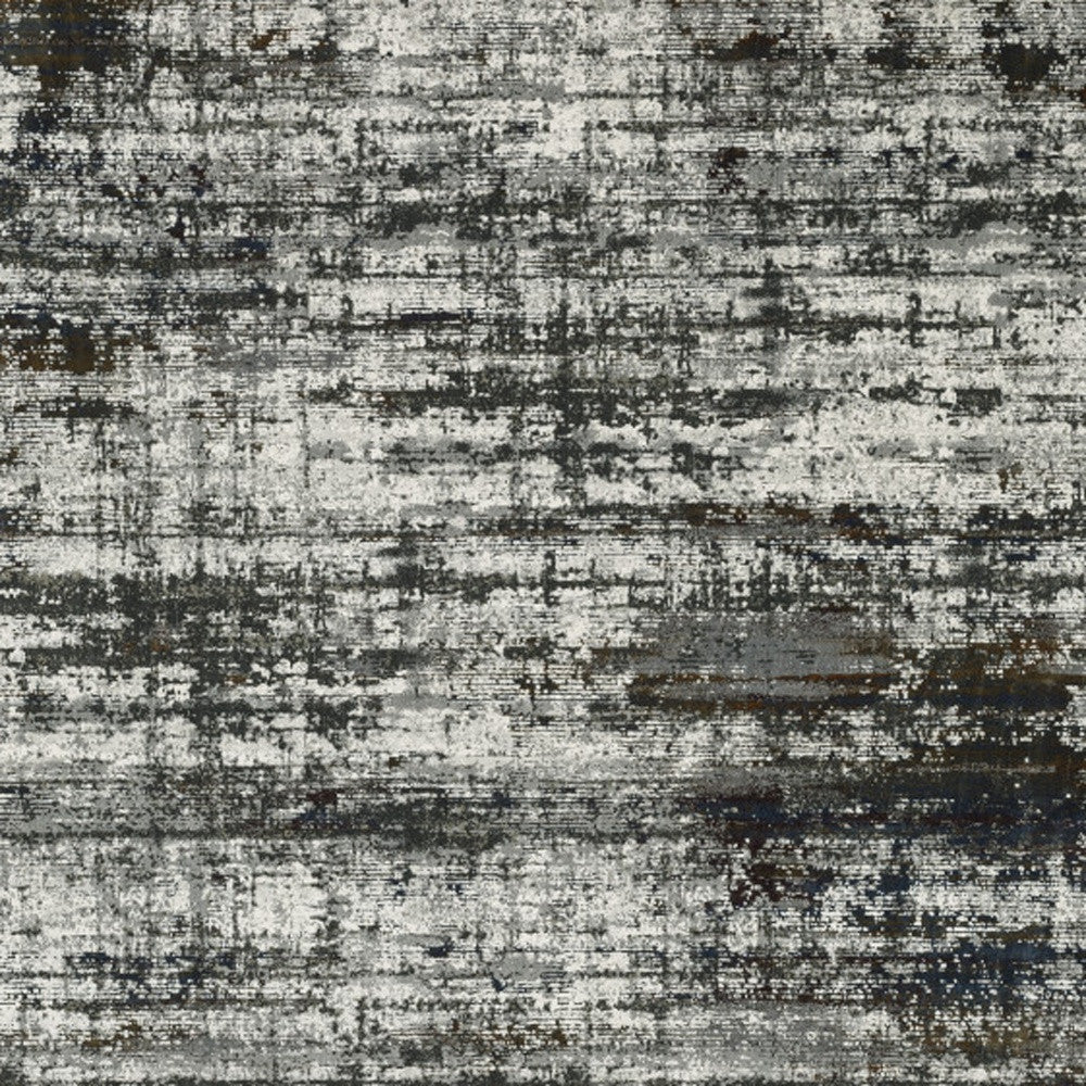 2' X 8' Ivory Charcoal Grey Blue Rust And Brown Abstract Power Loom Stain Resistant Runner Rug