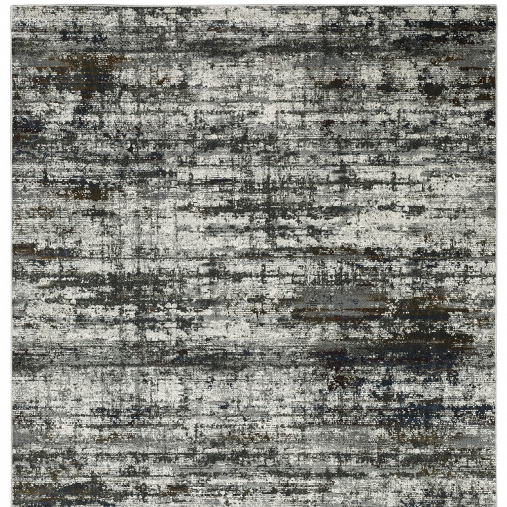 2' X 8' Ivory Charcoal Grey Blue Rust And Brown Abstract Power Loom Stain Resistant Runner Rug