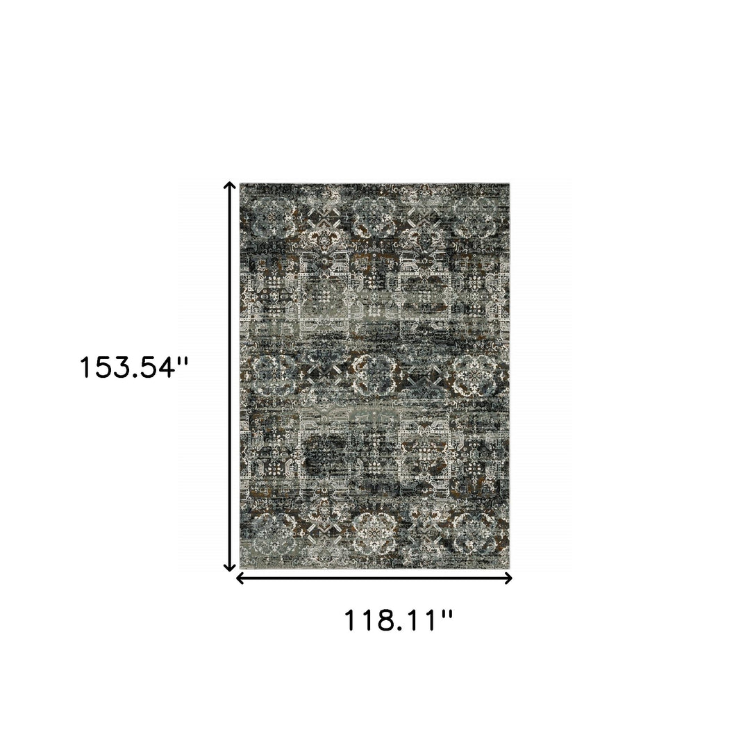 2' X 8' Ivory Charcoal Grey Blue Rust Gold And Brown Oriental Power Loom Stain Resistant Runner Rug