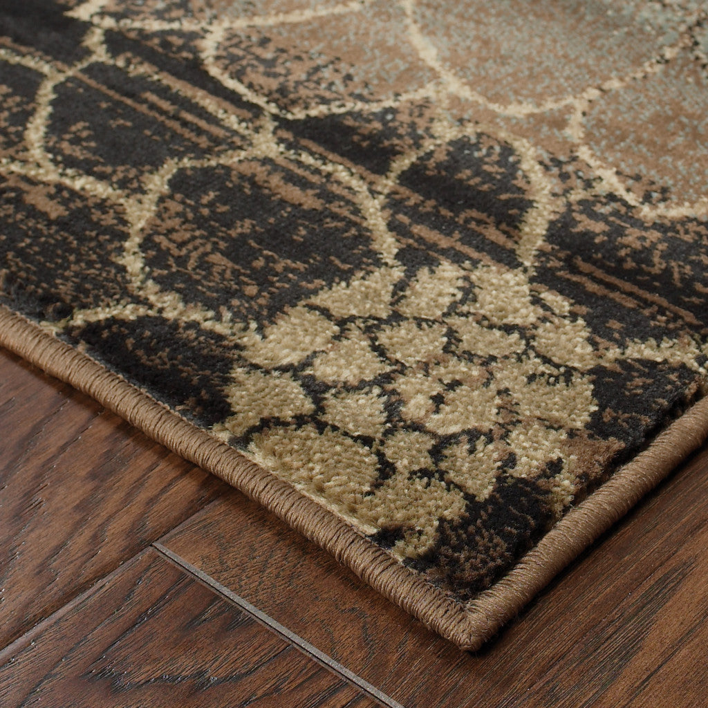 10' X 13' Brown And Beige Floral Power Loom Stain Resistant Area Rug