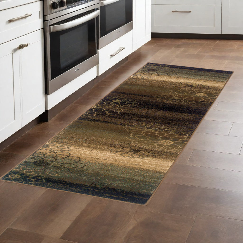 10' X 13' Brown And Beige Floral Power Loom Stain Resistant Area Rug